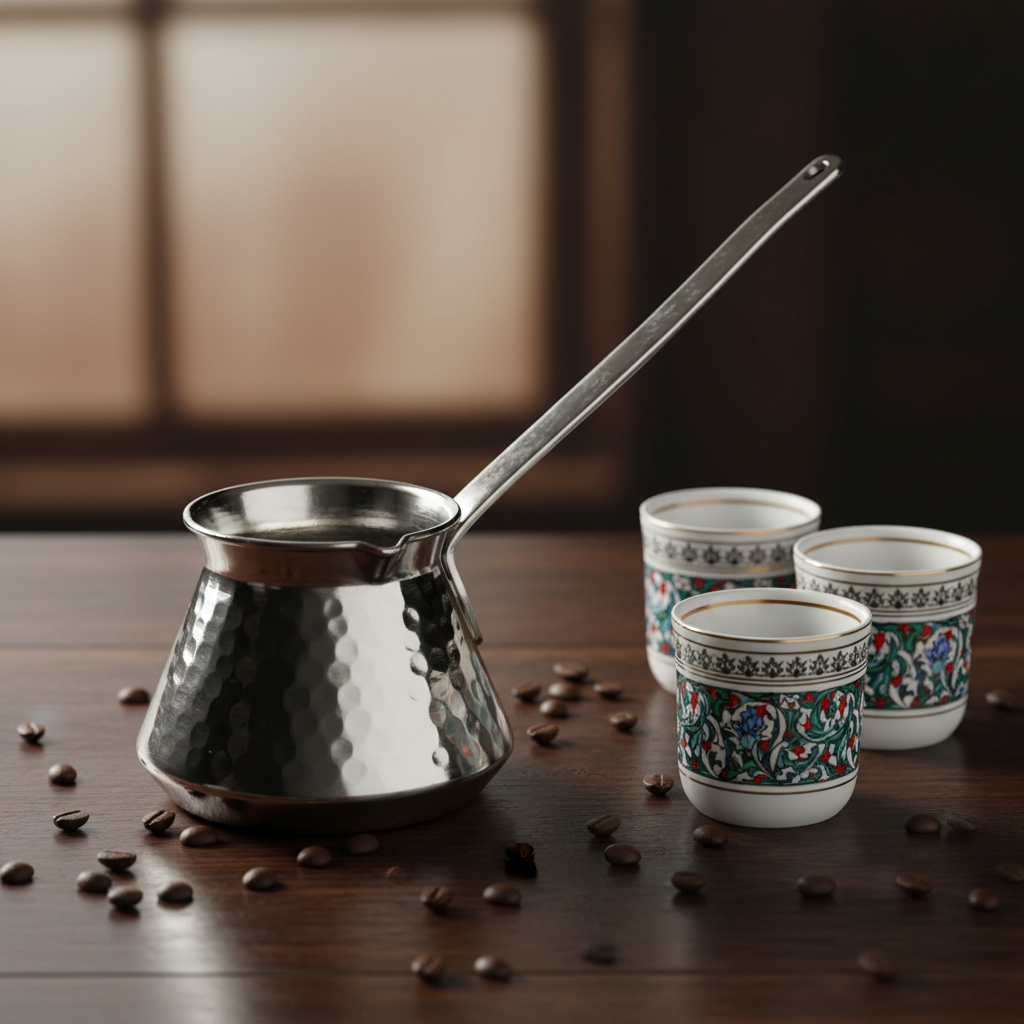 Antep nickel topak copper handle cezve 3-cup lifestyle