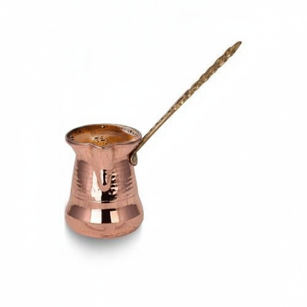 Sultan Thin 350ml brass handle copper cezve white background