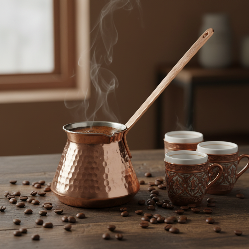 Antep copper topak cezve 3-cup lifestyle