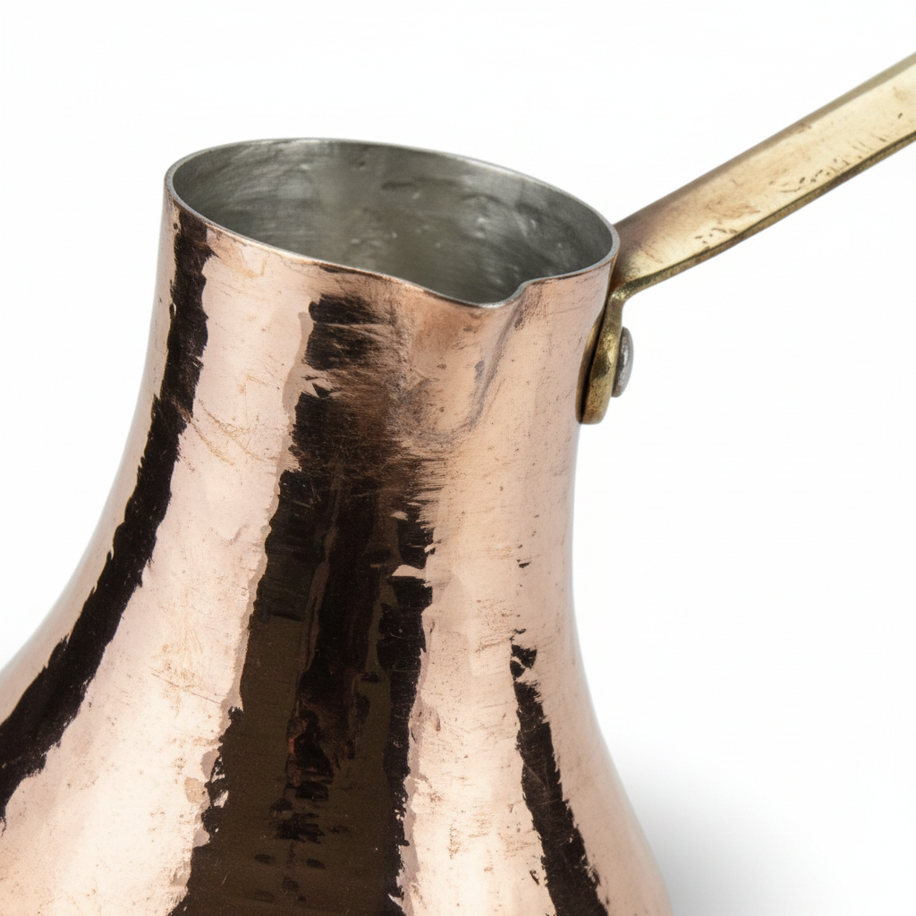 Trabzon copper cezve 2-cup macro texture