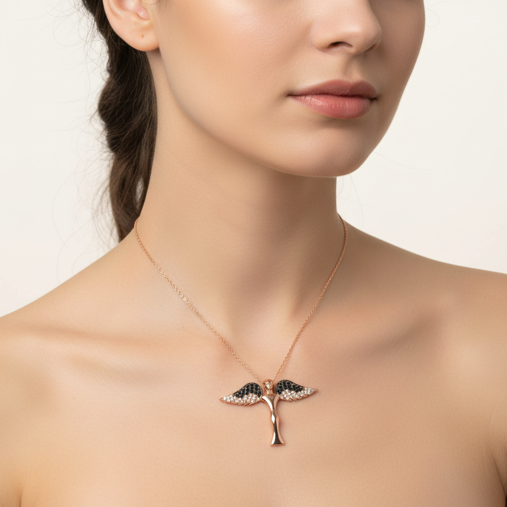 Gümüş Kanatlı Melek Kolye - Manken