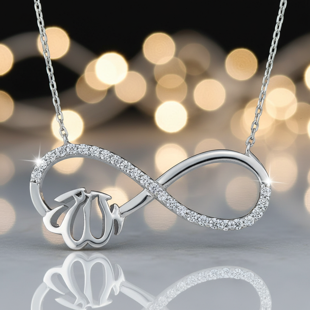 Silver Allah Infinity Necklace - Macro