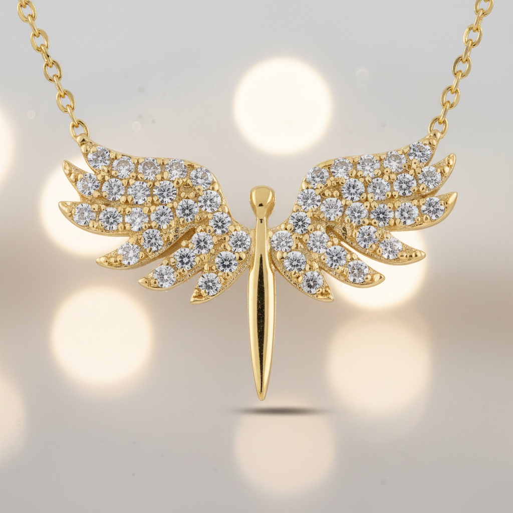 Silver Gold Michael Angel Necklace - Macro