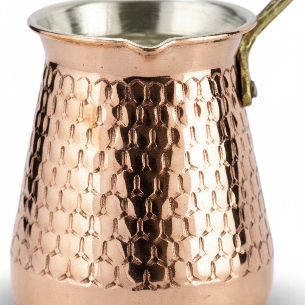 Antep keski honeycomb copper cezve 3-cup macro detail