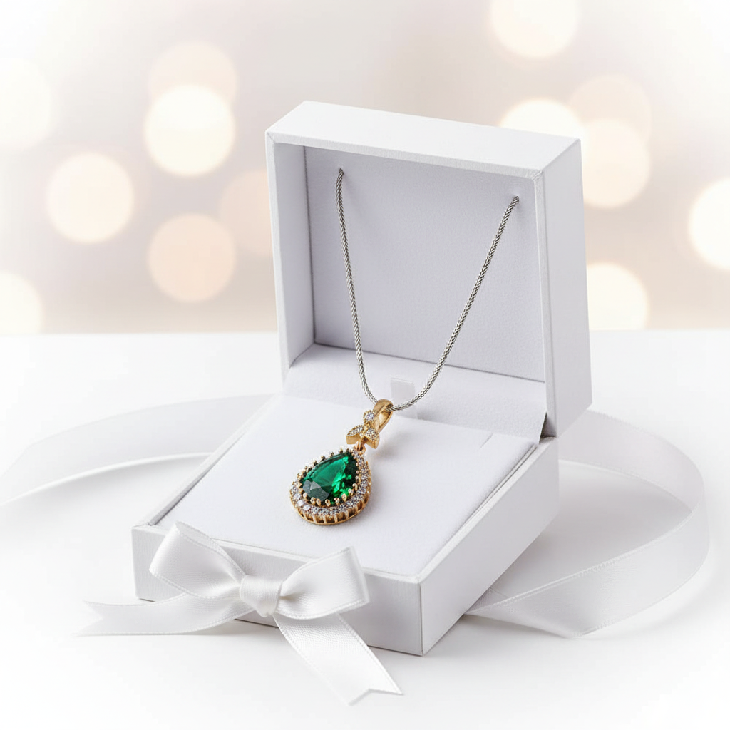 Silver Emerald Stone Hurrem Women's Necklace - Gift