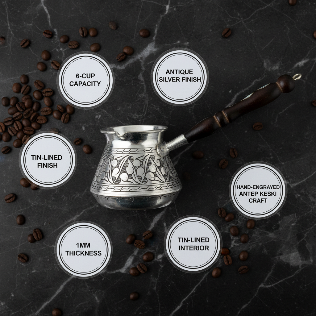 Antep eskitme topak cezve 6-cup flat lay