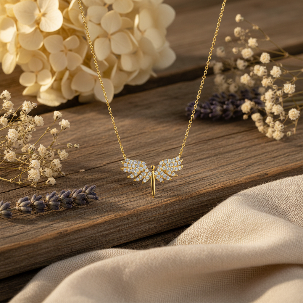 Silver Gold Michael Angel Necklace - Lifestyle