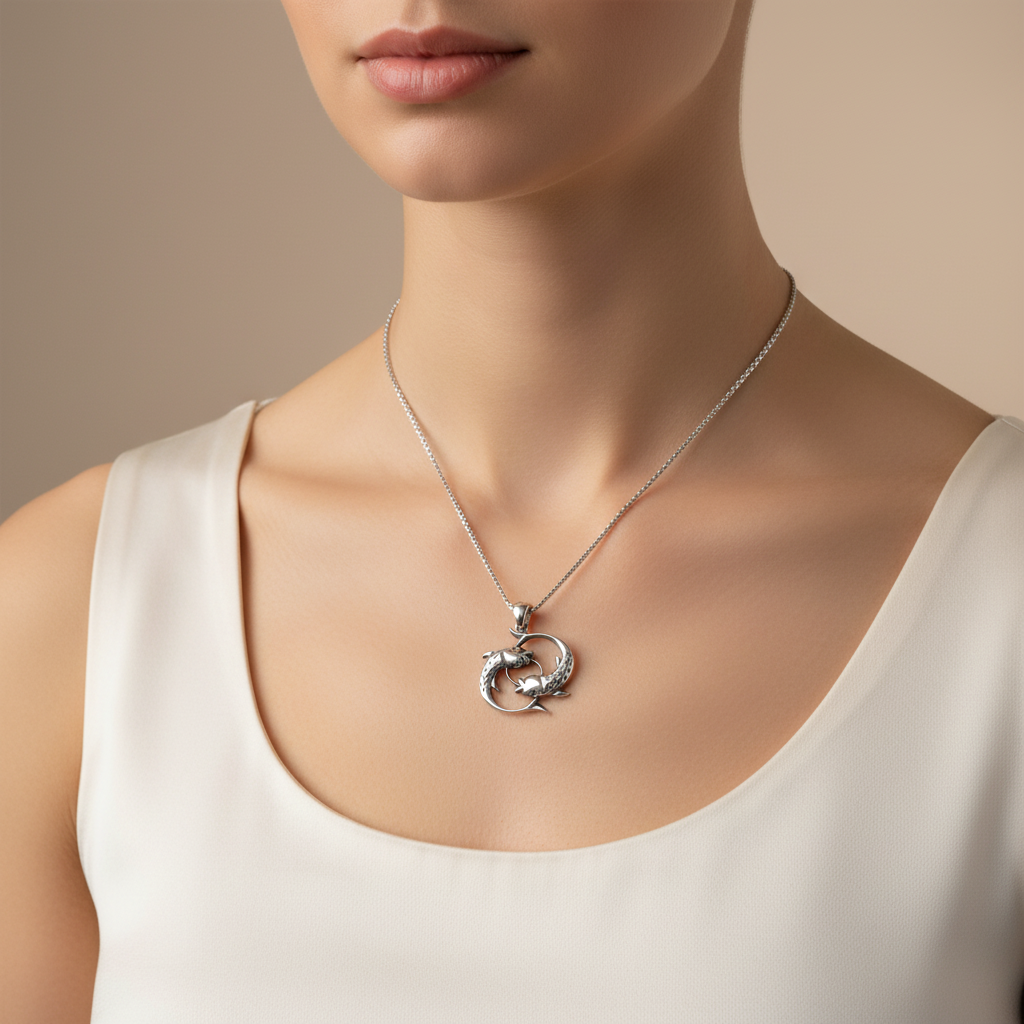Silver Fish Women's Necklace - Model