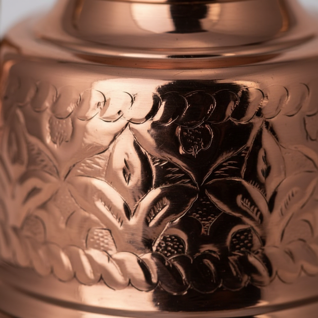 Copper Hand-Engraved Teapot - Macro Detail