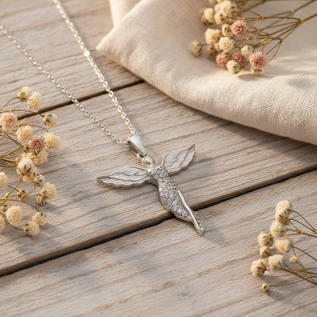 Silver Winged Angel Necklace - Lifestyle