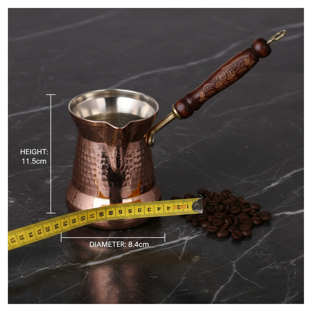 Sultan 450ml copper cezve dimensions 8.4cm x 11.5cm