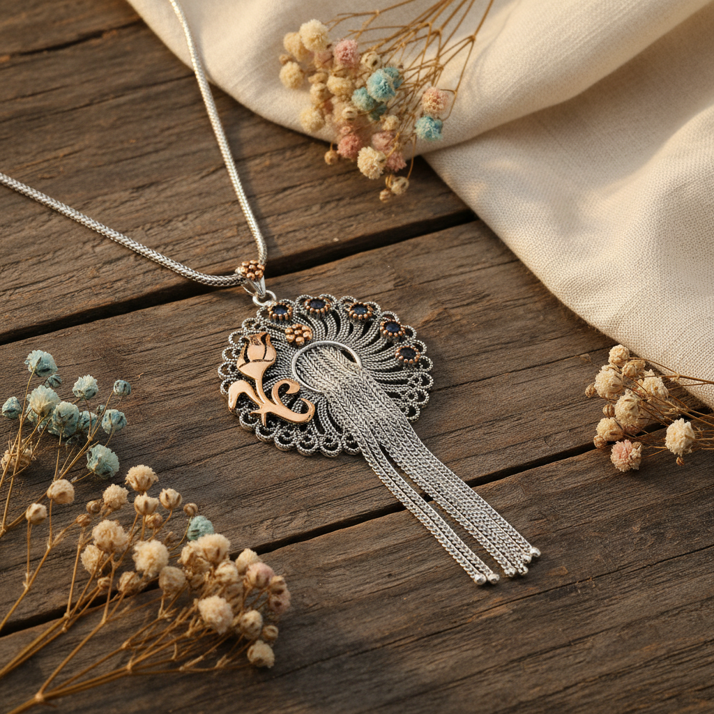 Silver Filigree Blue Stone Necklace - Lifestyle