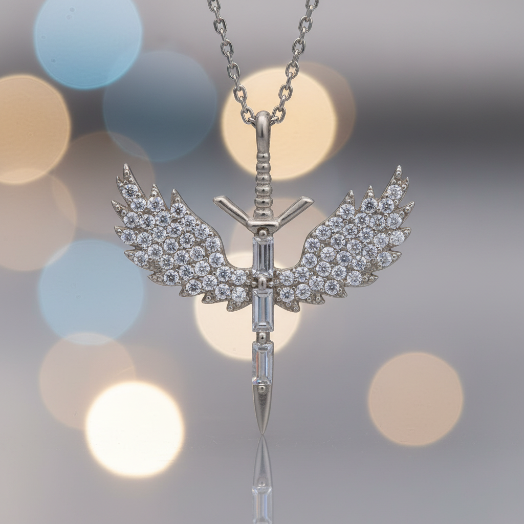Silver Michael Sword Necklace - Macro