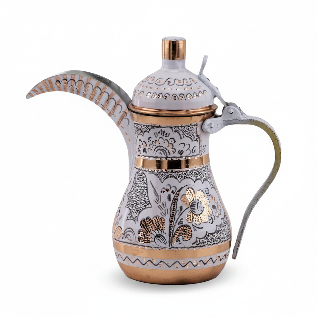 Gulcicek white copper mirra dallah 900ml white background