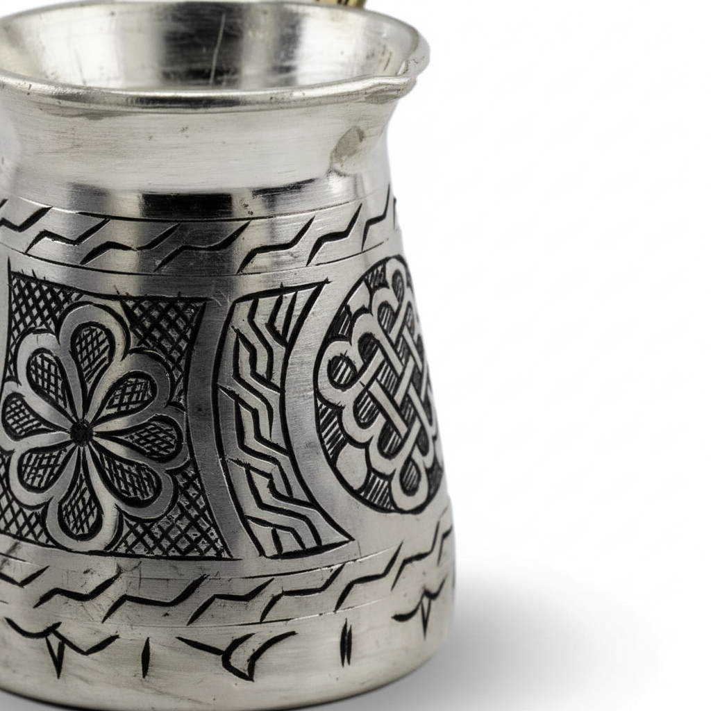 Antep keski nickel-plated copper cezve 250ml macro detail