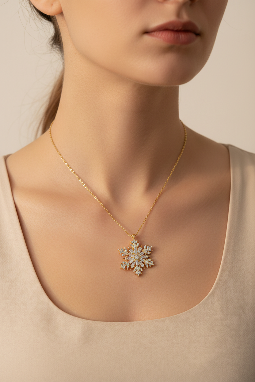 Gold Snowflake Necklace - Model