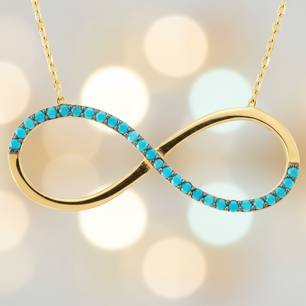 Gold Turquoise Infinity Necklace - Macro
