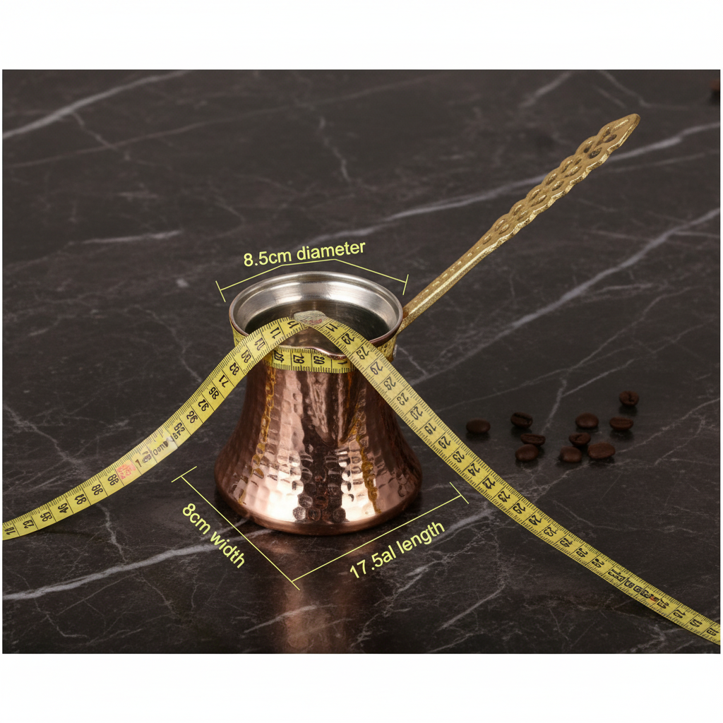 Kervan 250ml copper cezve dimensions flat lay
