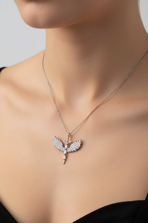 Silver Michael Sword Necklace - Model