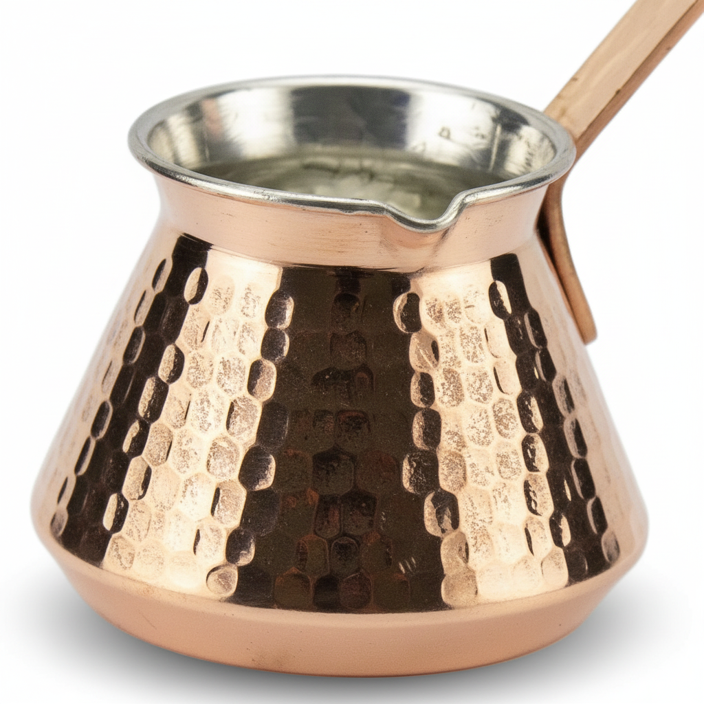 Antep copper topak cezve 3-cup macro texture