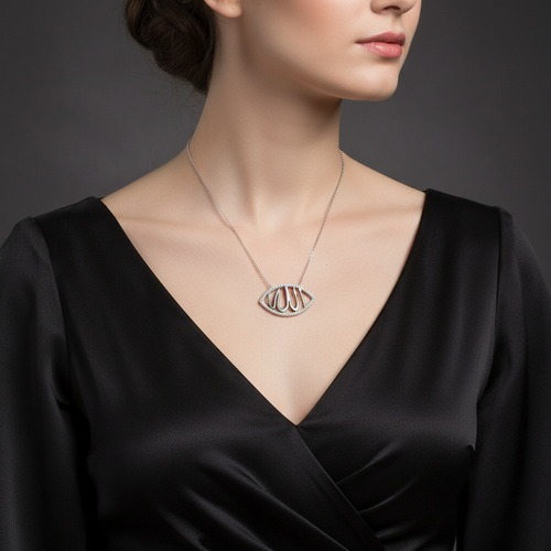Silver Allah Calligraphy Women's Necklace - Model