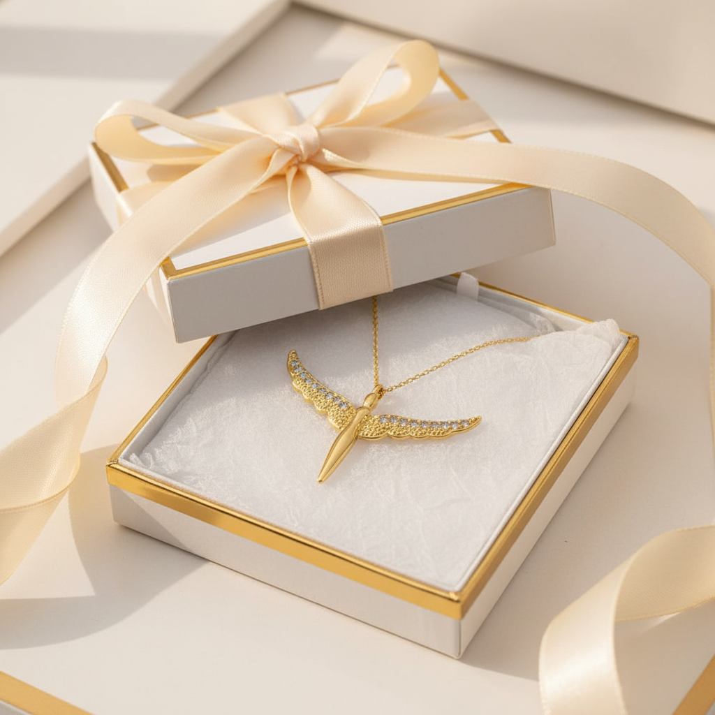 Silver Gold Winged Angel Necklace - Gift