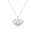 Silver White Opal Stone Lotus Women's Necklace - White Background