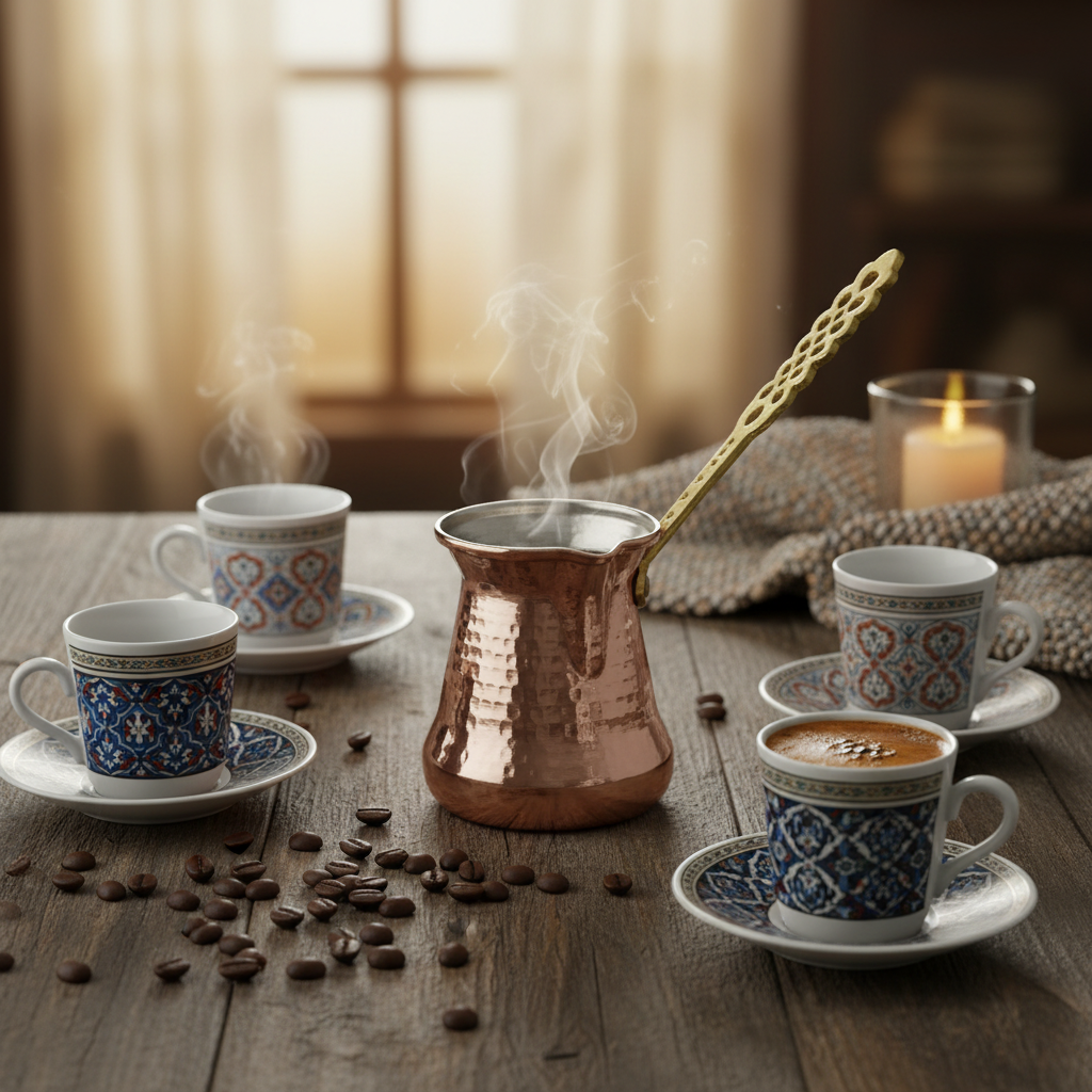 Sultan Thin 350ml brass handle copper cezve lifestyle