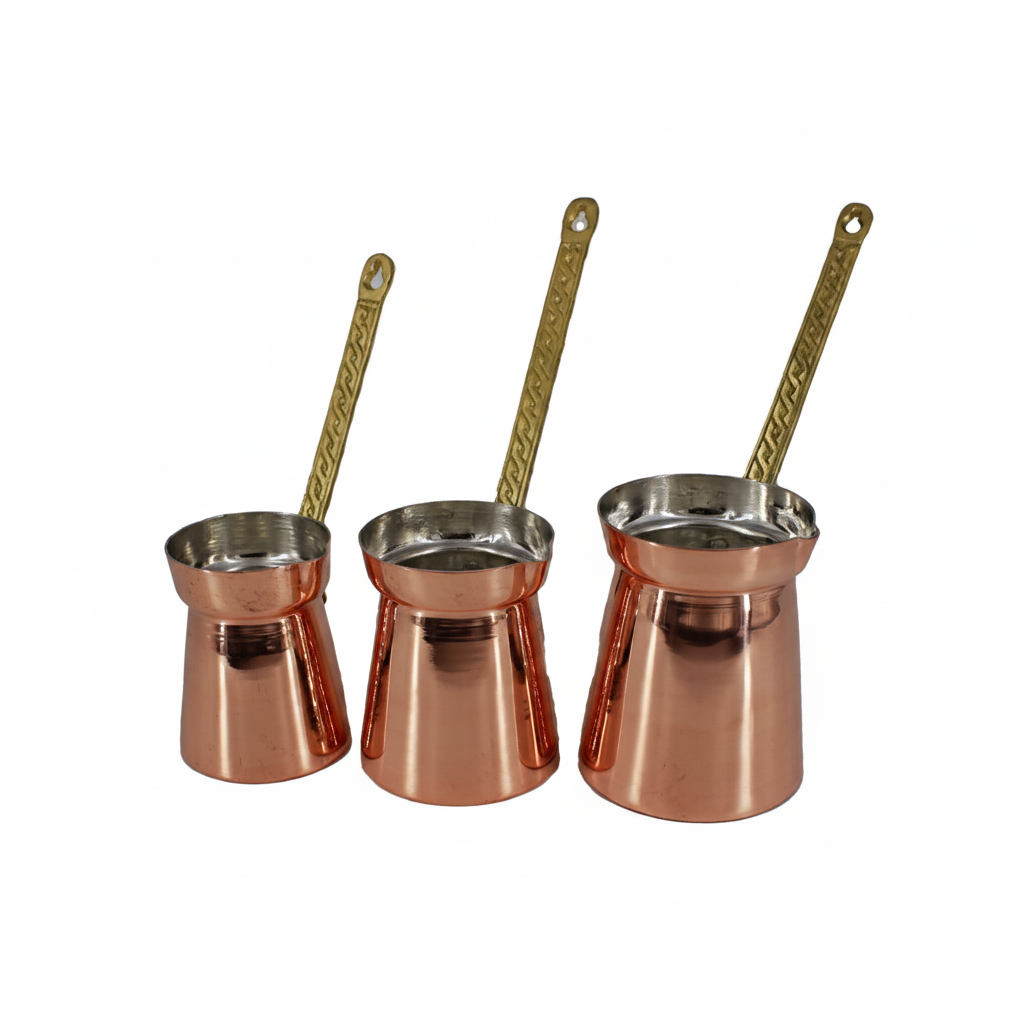 Polished copper Moda cezve set white background