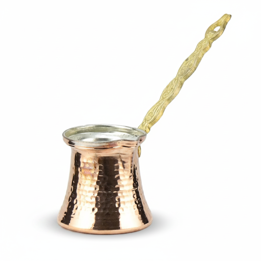 Hammered copper cezve 5-6 cup white background