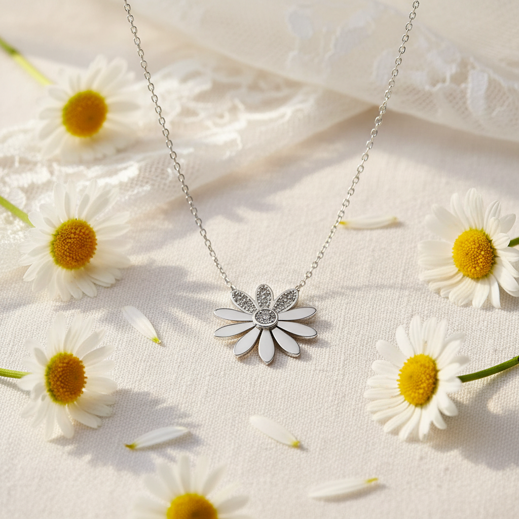 Silver Daisy Flower Women's Necklace - Lifestyle
