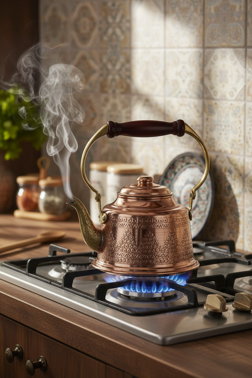 Copper Punch-Engraved Teapot - Stove Top