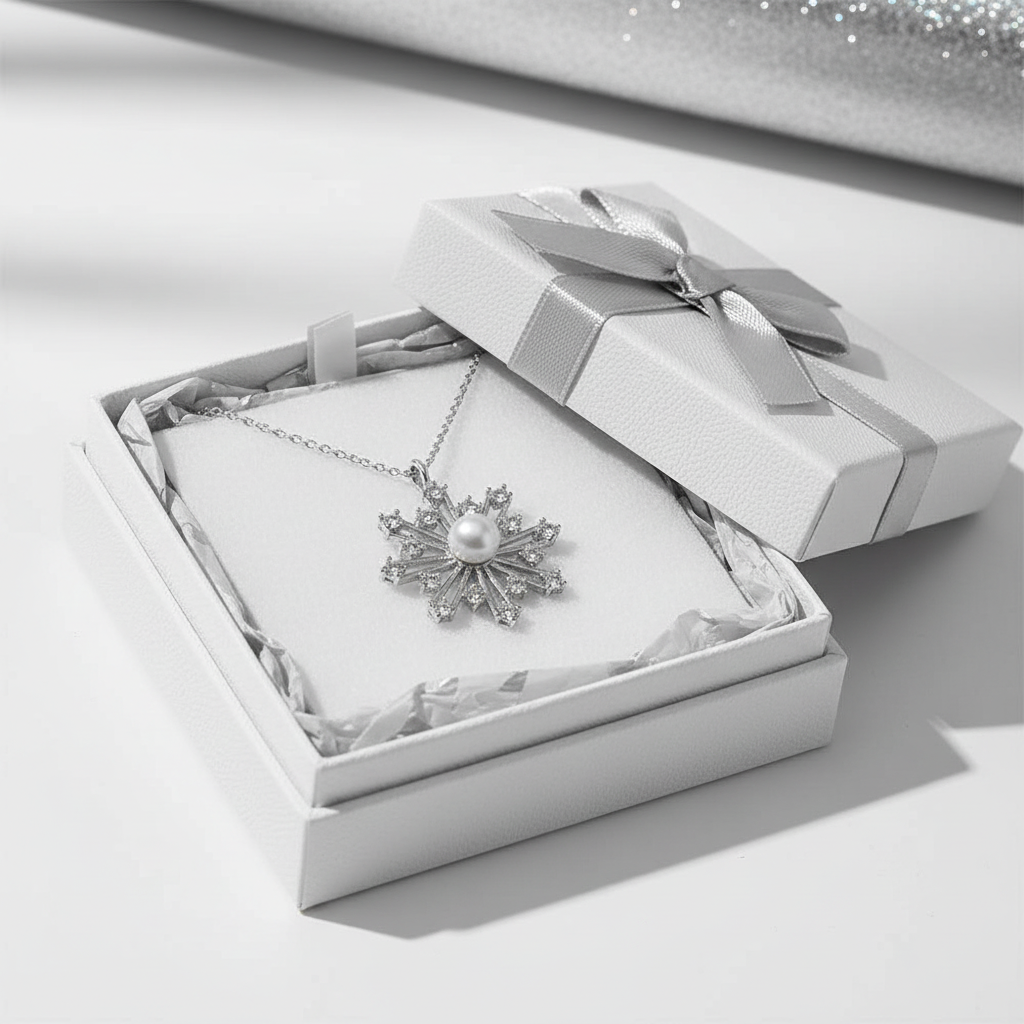 Silver Pearl Snowflake Necklace - Gift