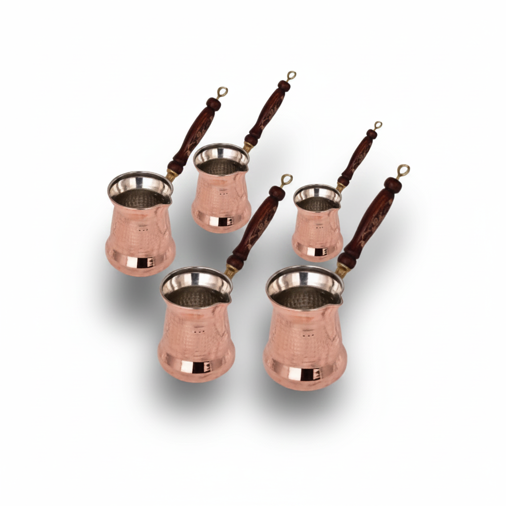 Copper Sultan cezve set white background