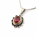 Silver Red Stone Flower Women's Necklace - Macro