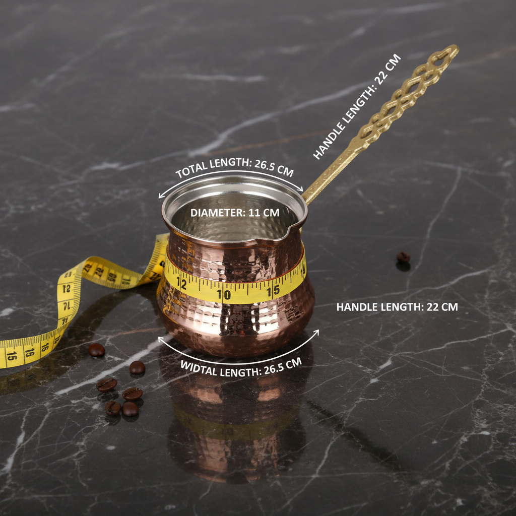 Bakir Sutluk 1120ml copper cezve dimensions flat lay