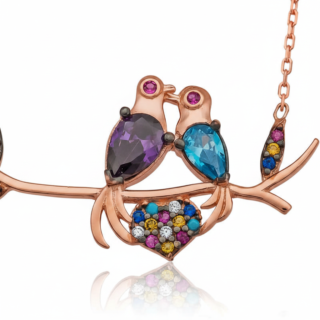 Silver Lovebirds Women's Necklace - Macro