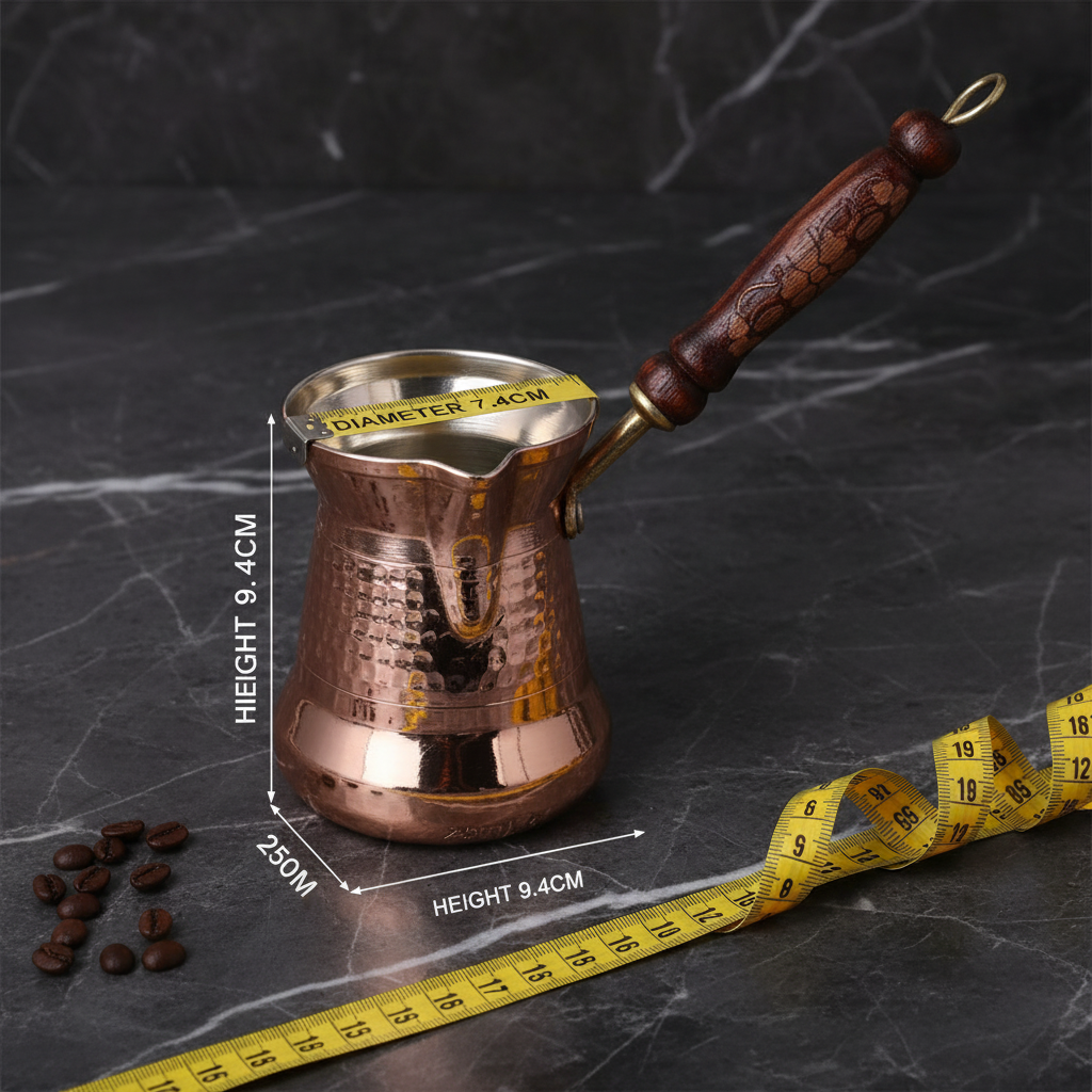 Sultan 250ml copper cezve dimensions 7.4cm x 9.4cm