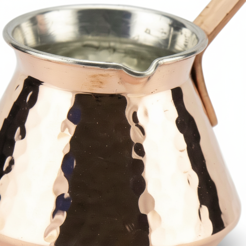 Antep copper topak cezve 4-cup macro texture