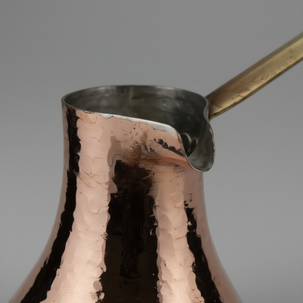 Trabzon copper cezve 4-cup macro texture