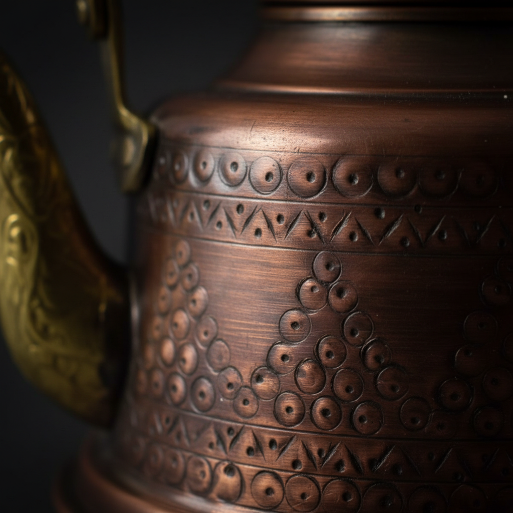 Copper Punch-Engraved Oxide Teapot - Macro Detail